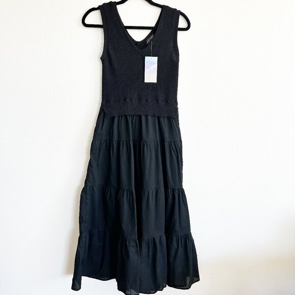 NWT Say What? Dress Black Midi Layered Tier Ruffle Sleeveless - Picture 1 of 12